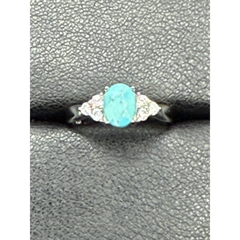 New Condition Sterling Silver Turquoise CZ Ring Size 7 J26